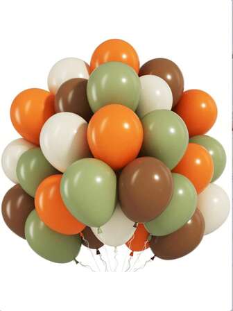 61PCS/Green And Orange Balloon,10 Inch Green Brown Balloon With Sage Green Orange Beige Balloons For Kids Boys Birthday Jungle Wild Woodland Baby Shower Party Decorations