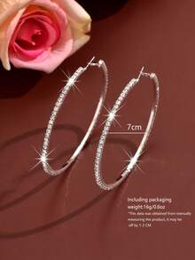 Fashion Full Crystal Silver Gold 2.8 Inch Hoop Earrings For Women - 1366 Medium Hoop Earrings - View 9