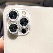 3 piezas Protector de lente de cámara compatible con iPhone, con anillo de metal brillante con rhinestone y película resistente a los arañazos de dureza 9H, accesorio de moda, funda protectora amigable para el usuario aplicable a protección diaria, oficina, hogar, cubierta de cámara de teléfono a prueba de agua, a prueba de golpes y anti-caída