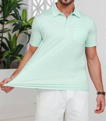 Mens Golf Shirt Short Sleeve Dry Fit Print Moisture Wicking Performance Patterns Collared Polo Shirt With Pocket-2025 - màu xanh lá - Xem 5