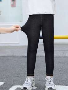 2pcs Girls Cropped Pants, Slim Fit Leggings, Lightweight For Spring & Autumn - Multicolor - View 2