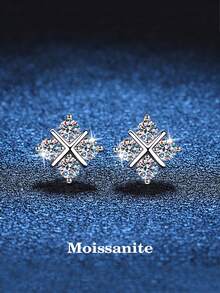 2pcs Sweet & Versatile 925 Silver Single 40 Points Moissanite Stud Earrings, Suitable For Women's Daily Wear & Festival Gifts - Silver - View 6