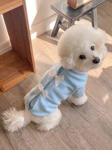 LANGXINGCS 1pc LANGXINGCS Warm Pet Hoodie, Cute Bow Patchwork Design, Versatile Autumn/Winter Warm Sweatshirt For Small/Medium Dogs & Cats, Suitable For Poodle, Teddy, Bichon Frise