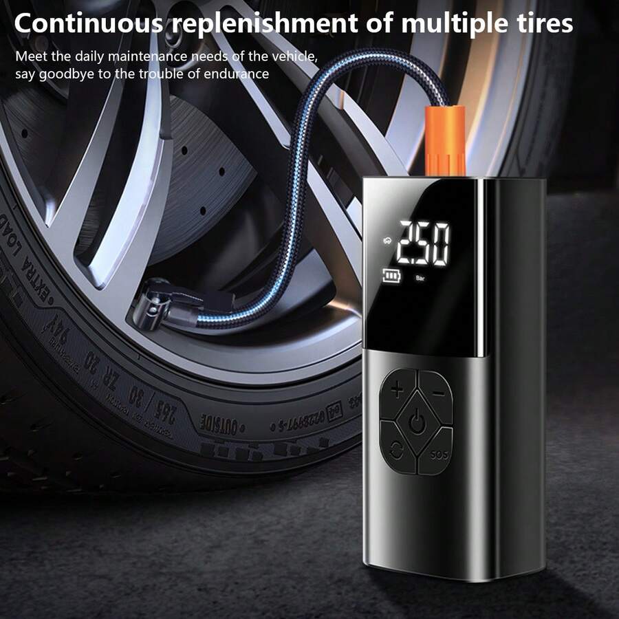 Inflador de neumáticos portátil y eficiente con voltaje de 12V y función de banco de energía multipropósito - Infla rápidamente neumáticos de automóvil, bicicleta, motocicleta, balones deportivos y diversos artículos inflables, adecuado para uso diario, viajes por carretera y actividades al aire libre