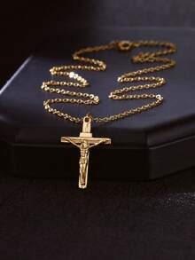 Jesus Cross Necklace For Men Vintage 18K Gold Plated Stainless Steel Necklaces Vintage Goth European & American Fashion Men's Jewelry Accessory Daily Party Wear Birthday Christmas Gifts