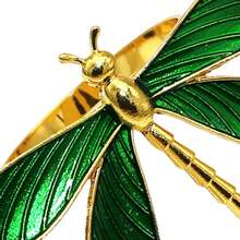 4/6/12/20/24pcs Elegant Dragonfly Napkin Rings - Deep Green And Gold Embellished Tabletop Decoration, Suitable For High-End Party Decoration In Formal Occasions, Weddings, And Restaurants. Match With Napkins, Placemats, Table Flags, Natural Inspiration Design, Metal Crafts, Dining Table Accessories, Christmas Decoration Supplies