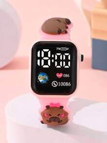 1-Piece Girl's Watch Featuring The Capybara Design, A Square-Shaped Children's Watch With LED Digital Display, A Clock. It Is An Affordable School Supply Watch For The Back-To-School Season. It Is Suitable For Students And Is An Electronic Watch For Daily Use, For Going To School, Parties, Traveling, And As A Birthday Gift For Friends. It Is The Perfect Gift For Girls. - 彩色 - 查看 2