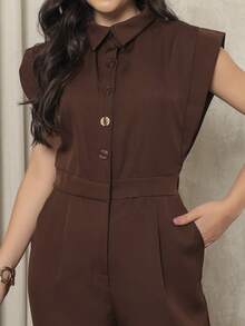 ALETHEIA - ELEGANT TAILORED JUMPSUIT FOR WOMEN WITH JAPANESE SLEEVES, TANK TOP WITH ELASTIC WAISTBAND AT THE BACK - 深棕色 - 查看 2