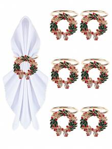 6-12pcs/Set Mixed Christmas Letter, Deer, Candy Cane, Wreath, Bell, Christmas Tree Napkin Rings, Holiday Tabletop Decorations