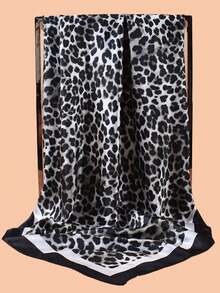1pc 90cm Women's Satin Square Scarf, Elegant Fashionable Leopard Print Pattern, Suitable For Casual And Street Wear As Scarf, Headband, Bandana