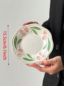 1 件 Ins 风格花卉浮雕餐盘、家用餐盘、水果盘、烛光晚餐盘、节日礼品盘 - 彩色 - 查看 3