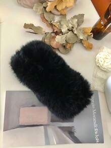 1pc New Autumn/Winter Quilted Faux Fur Headband, Fluffy Hollow Top Leather Woven Retro Wide Brim Warm Fuzzy Headwrap - As Shown - View 6