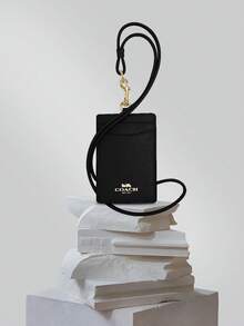 Coach Women's Vertical ID Badge Card Holder Leather Credit Card Holder For Women With Clear ID Window Ladies' Two Credit Card Slots Black Badge Card Holder With Neck Lanyard Strap,57311 IMBLK - Black 2 - View 4