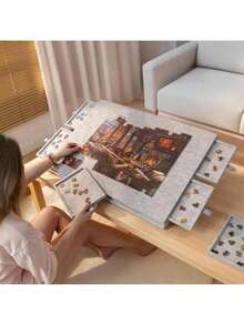 6-In-1 Puzzle Mat With Built-In Stand Cover, 6 Drawers And Integrated Felt Puzzle Board. Portable And Multifunctional Design For Home Use