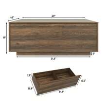 43" Square Coffee Table With Storage, 43" D X 43" W X 17" H Modern Large Square Center Table With 2 Drawers, Wood Coffee Table For Living Room,Bedroom - Walnut - View 2