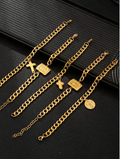 1 pulseira com pingente de cruz masculina, acessórios para presente para namorado