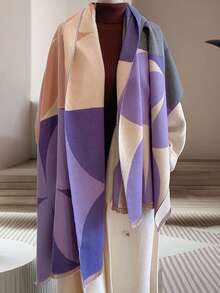 1pc Women's Geometric Floral Jacquard Color Block Faux Cashmere Warm Scarf, Elegant Aristocratic Style Scarf Shawl For Autumn/Winter, Suitable For Daily Matching, Dates, Gatherings, Parties, Outdoor Activities, Commuting
