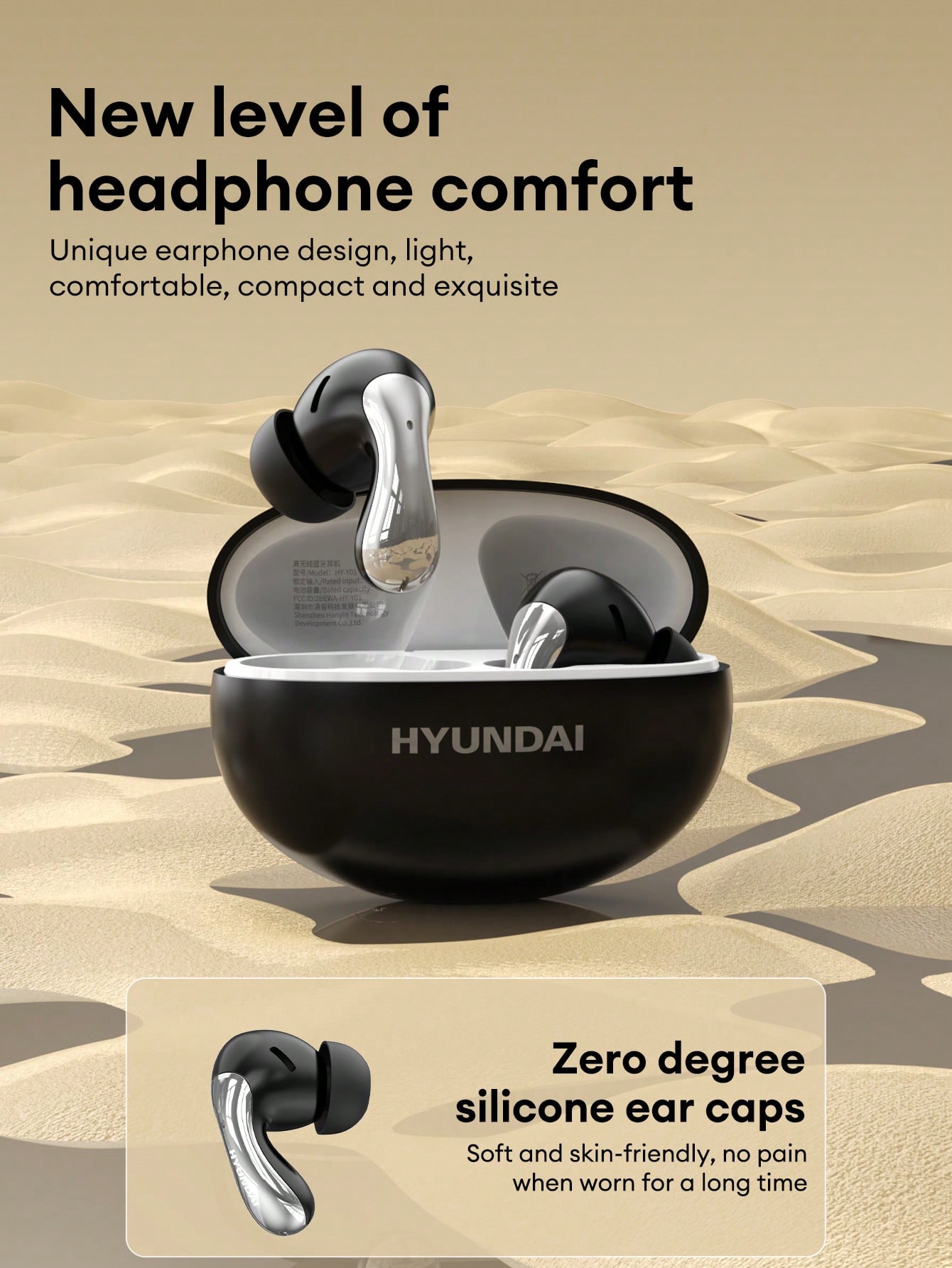 HYUNDAI سماعات أذن بلوتوث HYUNDAI HY-Y01، تصميم نص...