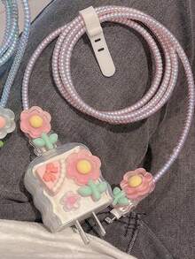 Juego de 5 fundas protectoras de onda transparente con flor de TPU para organizador de cable de cargador rápido de 18W/20W compatible con Apple - Multicolor - Ver 3