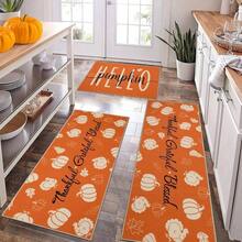 Fall Kitchen Rugs Set Of 3, Washable Kitchen Mats Floor, Non Slip Thanksgiving Kitchen Rugs And Mats Decor, Autumn Harvest Hello Pumpkin Floor Carpet Kitchen Hallway Laundry Room