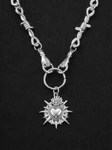 1PC Gothic Y2K Wire Necklace Gothic Heart-Shaped Necklace Minimalist Vintage Style Everyday Necklace Accessory For Men And Women