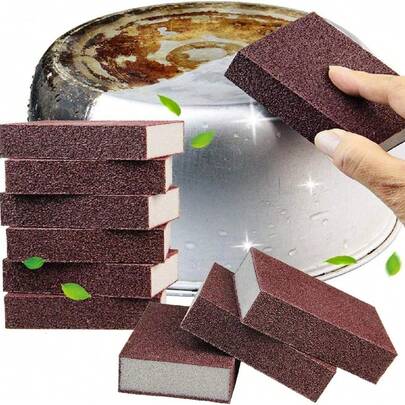4 Pcs Sanding Sponge,Rust-Removing Pot Scrubbing Brush Kitchen Cleaning Cloth Abrasive Sponge, Kitchenware, Cleaning Tools,Kitchen,Bathroom,Home,Household Supplies Sand Paper For Wood Furniture, Sander Pads, Washable And Reusable Sandpaper For Drywall Metal Glasses Repair