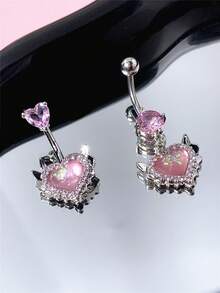 1 件水钻不锈钢心形肚脐穿孔首饰，甜美性感的 Y2K 风格首饰 - 款式 - 查看 6