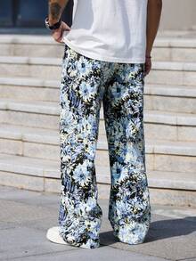 Men's Casual Fashion Versatile Street Style Hip-Hop Loose Floral Print Wide Leg Casual Pants - 藍色 - 查看 7
