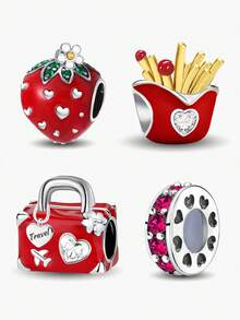 1PC 925 Sterling Silver Red Series Fashion Beads Fit For Women Bracelets Bangles DIY Jewelry Making And Daily Outfit Matching Jewelry Decoration For Girls