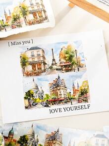 1 rolă bandă autocolantă decorativă cu tematică de ilustrații peisagistice pentru scrapbooking creativ, serie Free Wind, potrivită pentru cadouri, birou, casă, marcare, etichetare, sală de clasă, jucării de divertisment, planificator pentru studenți, accesorii DIY pentru decor vintage