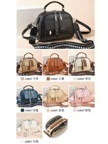 Women's Crossbody Bag Portable Medium Blogger Travel Bag 2 Handles (A90709) - 卡其色 - 查看 4