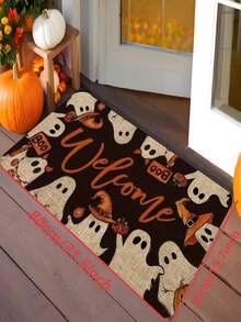1pc Best-Selling Halloween Ghost Returning Home Doormat - 900g/Sqm Soft Velvet, Machine Washable Durable, Stain-Resistant, Quick-Drying, Suitable For Indoor/Outdoor Doormats, Home & Bedroom Decor
