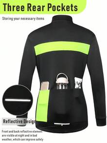 Qualicos Women's Warm Cycling Jacket, Long Sleeve, 3-Pocket Thermal Lined, Windproof Cycling Outerwear For Winter - Green - View 4