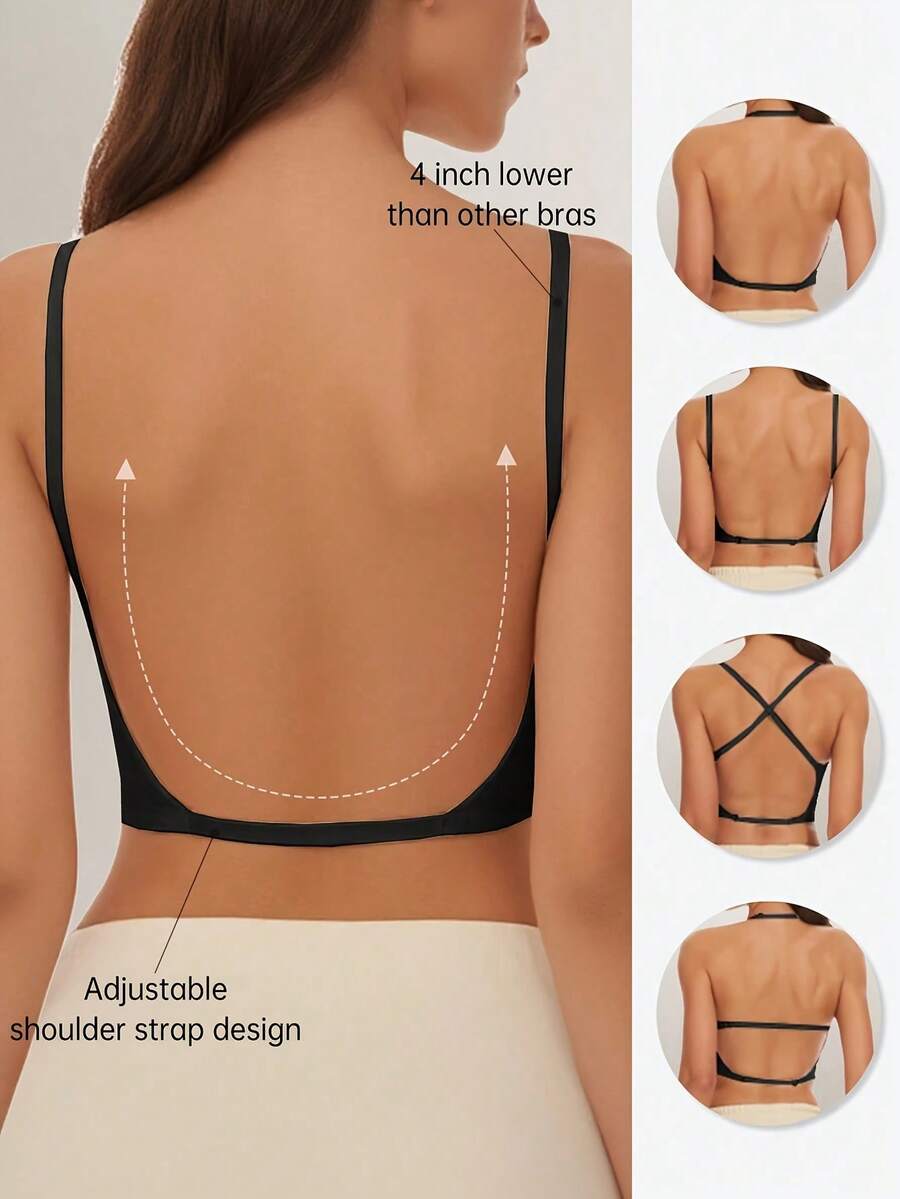 1pc Women's Sexy Backless Strapless Bra - Seamless Non-Transparent Cups, Adjustable Shoulder Straps, Thin Profile For Wedding, Formal, Evening Dresses - No Underwire Needed, Bridal Lingerie & Special Occasion Bras, Evening Wear Support, Modern Bra Design, Comfortable Fit Bra - 黑色 - 查看 1