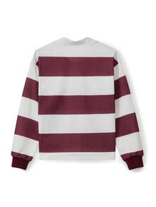 Women Striped Rugby Shirt Long Sleeve Color Block Polo Shirts Y2k Vintage Collared Sweatshirt Teens Girls Preppy Pullover Tops Streetwear - Màu Đỏ Sâu - Xem 8