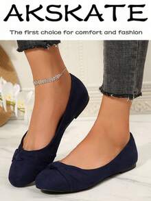 Women's Comfortable Slip-On Flats, Stylish Casual Shoes For Office Work, Outdoor Walking, Parties And Everyday Wear, Lightweight & Versatile  Plain / Plain Toe    Home - 藏青色 - 查看 6