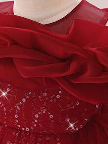 Baby Girls Sequin Mesh Cute Birthday Princess Dress, Suitable For Party, Celebration, Outing, Does Not Include Headband - Burgundy - View 7
