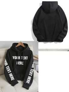 Sudadera con capucha personalizada para hombres con texto impreso, personaliza con tu texto/nombre/bendición/festividad/aniversario, sudadera personalizada, regalo de cumpleaños/Día de San Valentín/Día del Padre/fiesta/cumpleaños - Negro - Ver 3