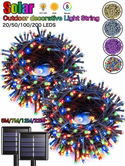 1pc 20/50/100/200LED Solar Powered String Lights Outdoor Waterproof Solar Powered Fairy Lights 8 Modes Suitable For Garden, Patio, Yard, Fence, Christmas, Wedding, Gazebo, Party, Home, Lawn, Camping And Holiday Decoration Garden Lights