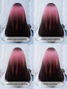 alicegarden 1顶合成耐热假发，长直发带刘海，20英寸长，纤维材质，适合日常佩戴，高度逼真 - 彩色 - 查看 11