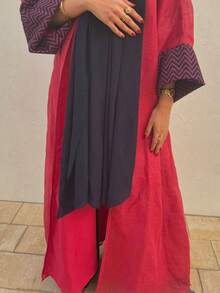 1pc Women's Elegant Classic Long Dress, Solid Color Wavy Pattern Design. Fashionable Graceful Maxi Cardigan Suitable For All Seasons And Cultural Events, Can Be Worn Casually Or As Formal Attire. Ideal For Various Gatherings, Festivals And Travels. Spring - Hot Pink - View 3