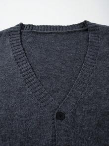 ANDREILEE 男士休闲宽松纯色复古风商务通勤百搭V领纽扣罗纹长袖开衫毛衣，秋冬款 - 灰色 - 查看 7