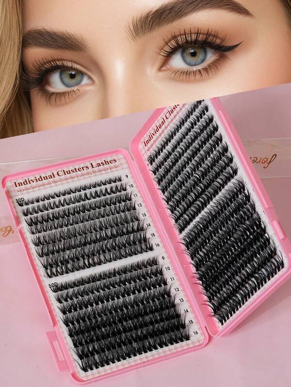 320 pièces Faux cils européens et américains populaires de haute capacité, tailles multiples 30D+40D+50D
