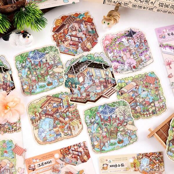 1 peça/6 peças Adesivos Criativos de Paisagem 3D, Decalques de Cena Temática