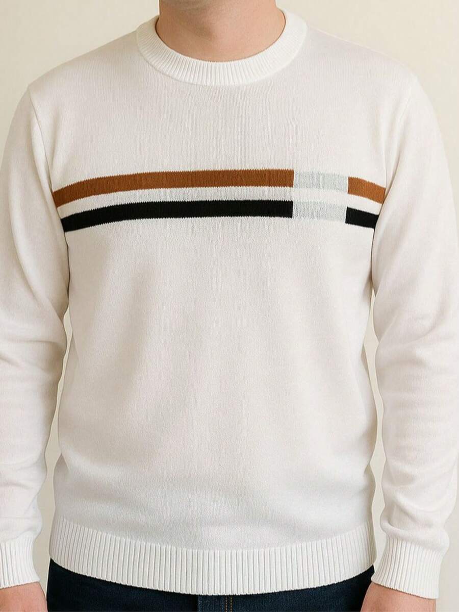 Men's Sweater Round Neck Men's Sweaters Knit Long Sleeve Old Money Men's Clothing Winter Elegant Work Out Party Casual - 查看 1
