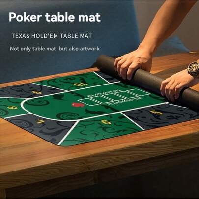 德州扑克桌垫/玩家地毯 - 高级豪华便携式扑克桌垫，防水扑克专用面料 - 高温热转印工艺，降噪、防滑、防污。是派对、娱乐、游戏和送礼的理想之选。节日必备。