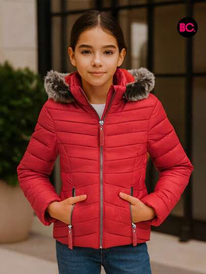 Big City Chamarra Básica Niña Acolchada Afelpado Interno Casual Moda Con Gorro