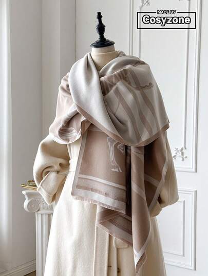 1pc Faux Cashmere Minimalist High-End Horse Pattern Jacquard Warm Scarf For Women, Suitable For Air-Conditioned Rooms, Fashionable & Versatile Neck Warmer, Ideal Gift For Autumn/Winter For Dress