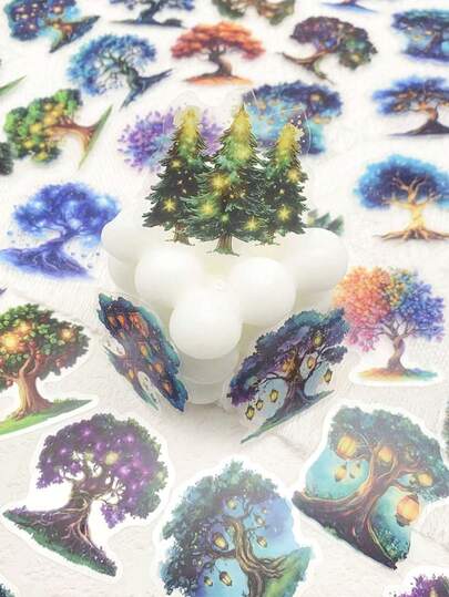 50pcs Christmas Magic Tree Sticker Spirit Forest PET Transparent Decals For Laptop Computer Luggage Guitar Skateboard Journal Phone Sticker