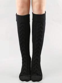 1双加厚针织麻花过膝袜，保暖休闲，日常穿着舒适。 - 彩色 - 查看 5